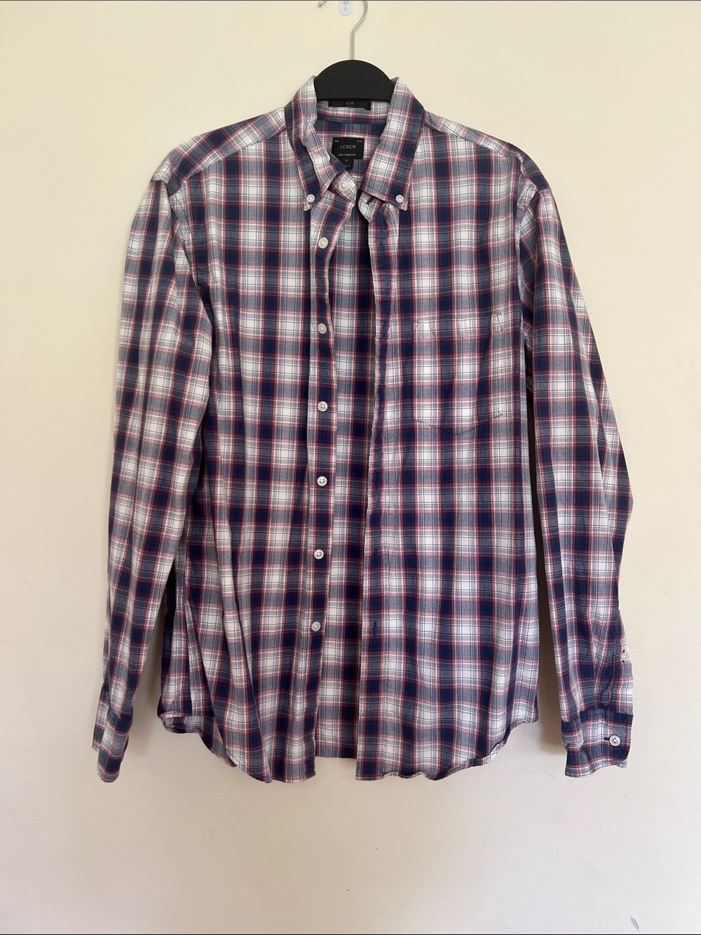 J. Crew Men’s Navy, Red & White Plaid Button-Down Shirt